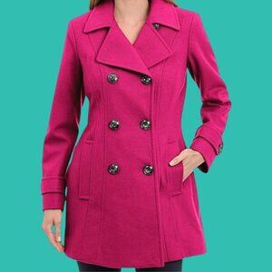 Vintage-Inspired Fuchsia Wool-Blend Peacoat | Bagatelle Size 8